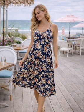 Lulus Floral Navy Midi Dress